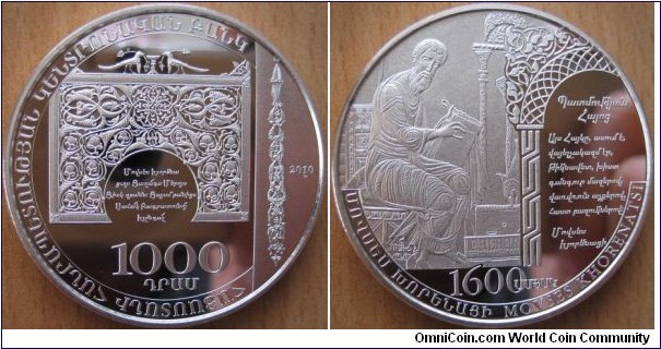 1000 Dram - 1600 years of Movses Khorenatsi's birth - 33.6 g Ag .925 Proof - mintage 500 pcs only !