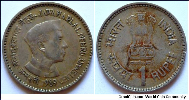 1 rupee.
1989, Jawaharlal Nehru