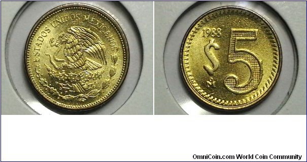 Mexico 1988-M 5 Pesos KM#  502 