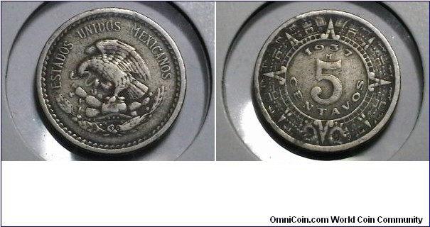 Mexico 1937-M 5 Centavos KM# 423 