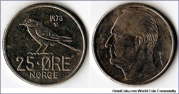 KM#407,		Norway, FunfundZwanzig,  Ore, 	1973, 	Copper-Nickel, 	1958-1973, coincrazy2010 