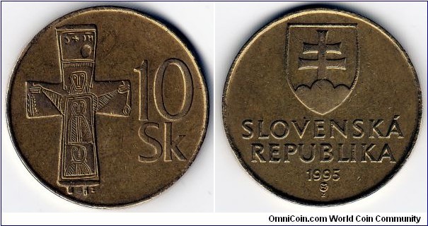 KM#11.1, Slovakia, Ten,  Koruna,  1995,  Aluminum-Bronze,    	1993-2008, coincrazy2010 