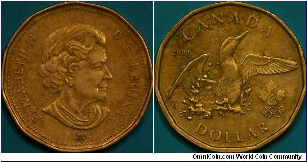 $1 featuring a loon splashing in the water, and Olympic symbol. 27 mm, Ni-Bronze