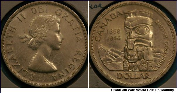 $1, British Colombia 100th anniversary, 36 mm, Ag
