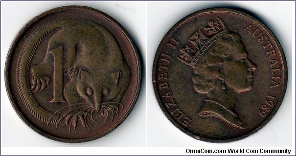 KM#78,  Australia, One,  Cent, 	1989, 	Bronze,  1985-1991,  coincrazy2010
