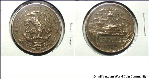 Mexico 1968-M 20 Centavos KM# 440 