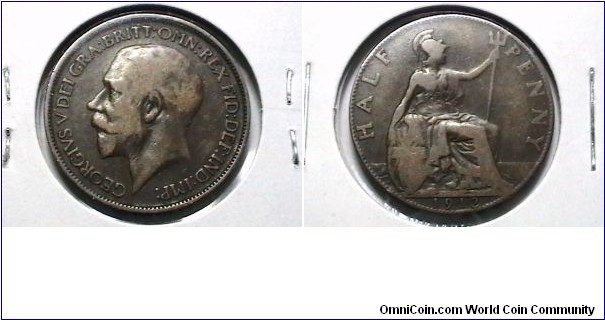 Great Britain 1912 Half Penny KM# 809 