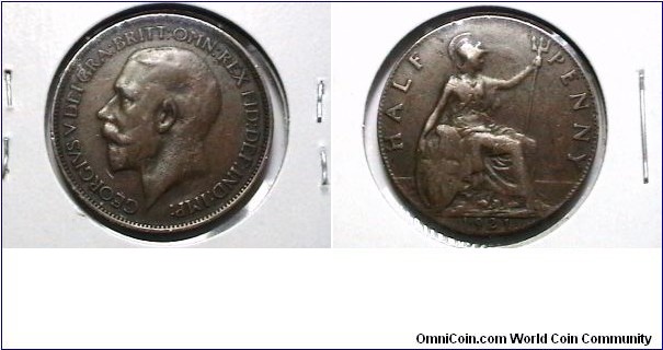 Great Britain 1921 Half Penny KM# 809 
