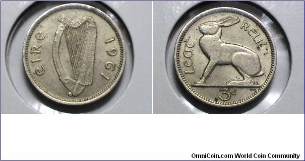 Ireland 1961 3 Pence KM# 12a 