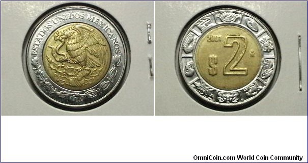 Mexico 2001-M 2 Pesos  KM# 603 