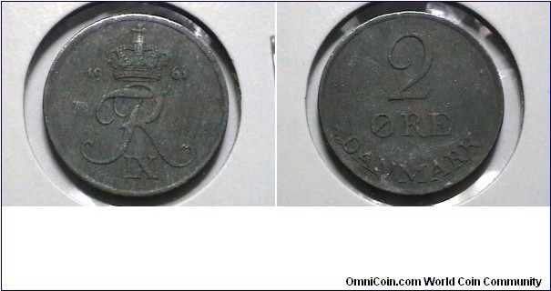 Denmark 1961-C-S 2 Ore KM# 840.2 obv