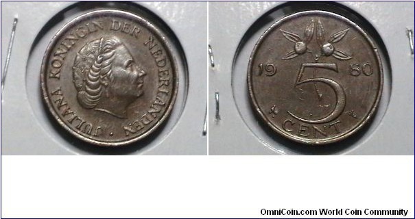 Netherlands 1980 5 Cents KM# 181 