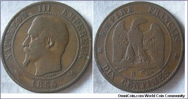 1854 B 10 centimes F grade