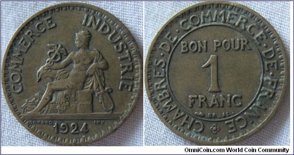 1924 1 franc, F grade