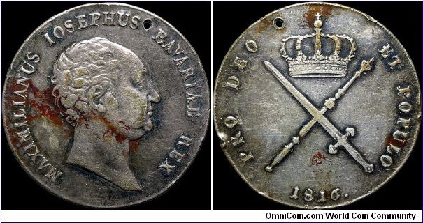 1816 1 Thaler, Bavaria. An unfortunate hole meant I acquired this common piece at bullion.