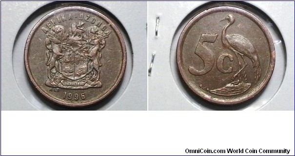 South Africa 1996 5 Cents KM# 160 