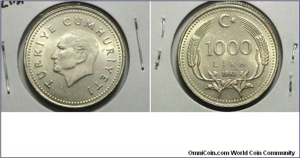 Turkey 1993 1,000 Lira KM# 997 