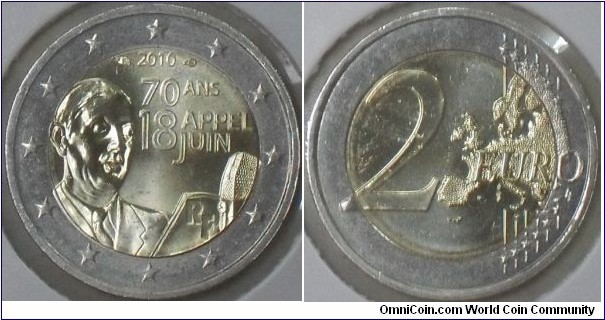 2 Euro,commemorating Charles de Gaulle's June 1940 Appeal