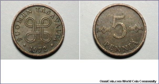 Finland 1972 5 Penni KM# 45 