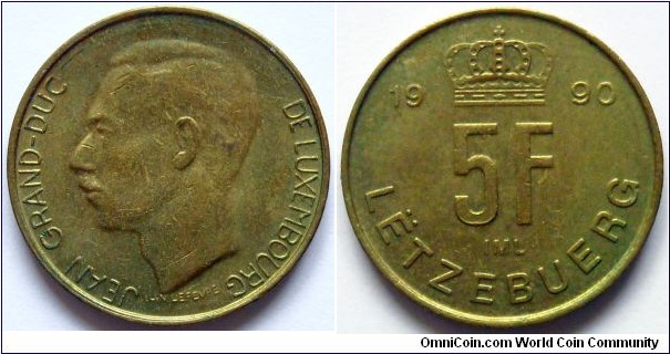 5 francs.
1990, Jean - Grand Duke of Luxembourg