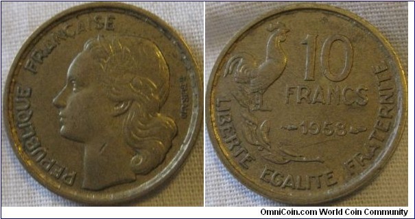 1958 10 francs, VF+