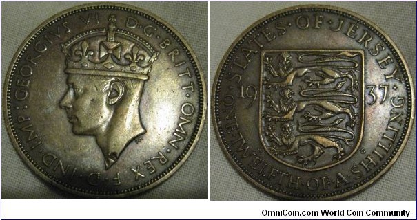 1937 1/12 shilling, VF grade