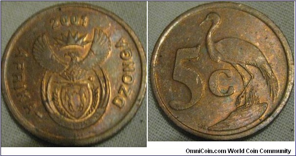 2001 5 cents, south africa, EF