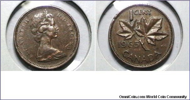 Canada 1965 1 Cent V3 LB B5 KM# 59.1 