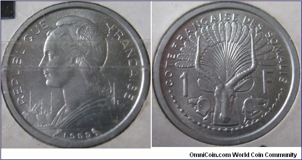 aUNC 1959 frnech somaliland 1 franc