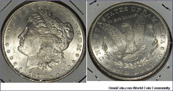 1878 CC brilliant uncirculated; a sharply struck, frosty white original mint luster on both sides.