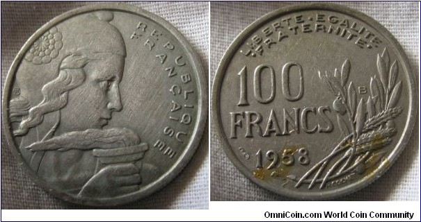 1958 B 100 franc VF