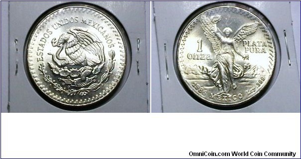 Mexico 1986 BU Silver 1 Onza Km# 494.1 