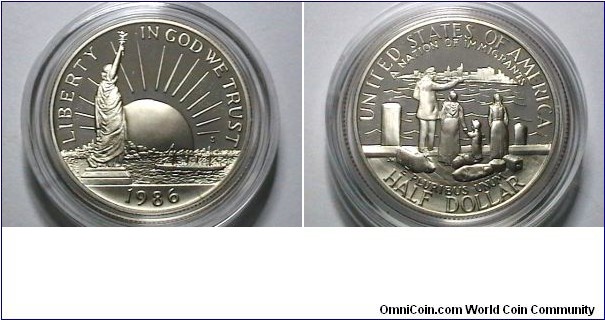 U.S. 1986-S Proof Ellis Island clad half comm. 