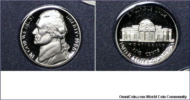 US 1986 Proof 5 Cents (Jefferson Nickel) Km# 192 