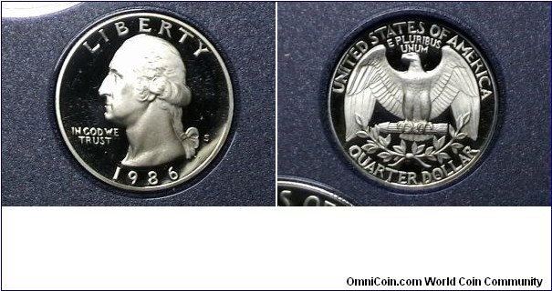 US 1986 Proof 25 Cents (Washington Quarter) Km# A164a 
