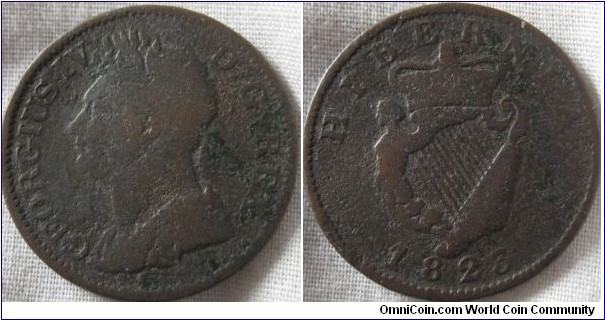 1823 halfpenny, fair, pitted though.