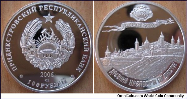 100 Rubles - Bendery fortress - 14.14 g Ag .925 Proof-like - mintage 500 pcs only !