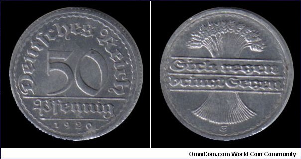 1920E 50 Pfennig, Weimar Republic