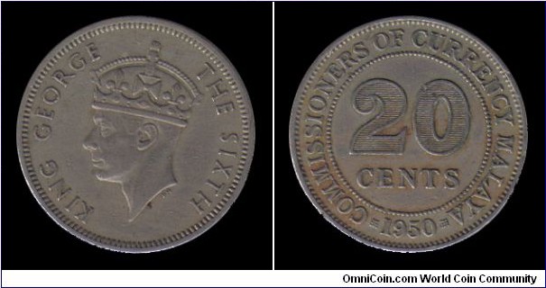 1950 20 Cents - Malaya