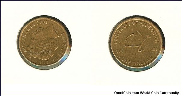2001 $1 Centenary of Federation Obverse Rotated to 8 o'clock
