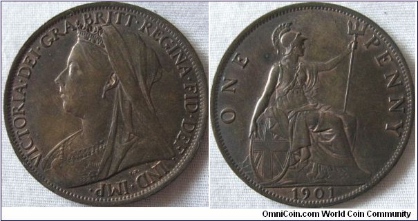 1901 penny, EF plenty of lustre