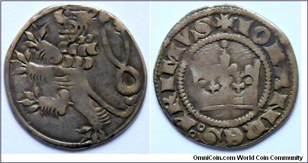 Prague Groshen (Grosz praski) 1 Gross with recut Legend. Ag 835. Johann von Luxemburg (1310-1346)