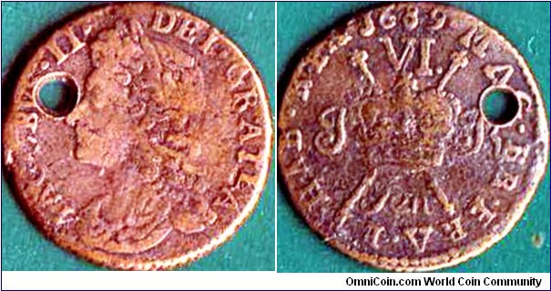 Ireland 1689 6 Pence.

January.

Gun Money.

King James II's coins are scarce.