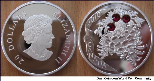 20 Dollars - Pine cone crystal ruby - 31.39 g Ag .999 Proof (with 3 Swarovski crystals) - mintage 5,000