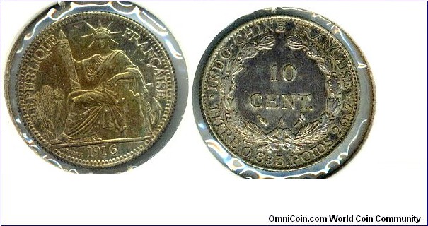 10-cent silver, French Indochina.