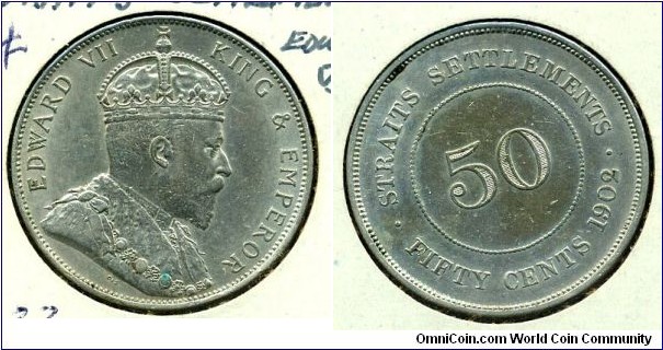 50-cent silver, Straits Settlements 1902.