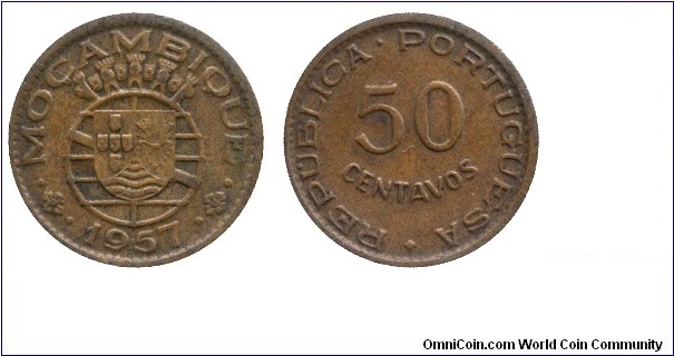 Portugal Mocambique, 50 centavos, 1957, Bronze, 
