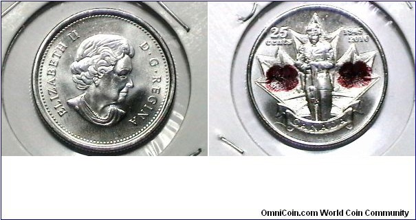 Canada 2010 25 Cents Poppy quarter 