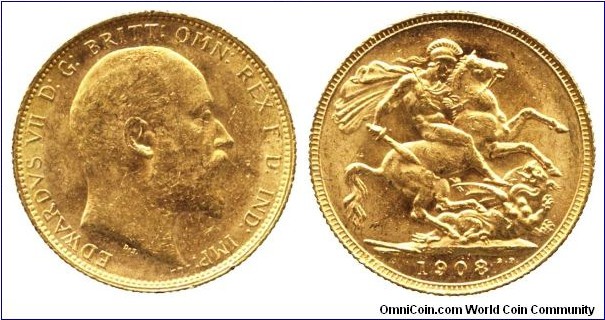 Edward VII (1901-1910), Sovereign, 1908-S. Sydney mint. Good very fine