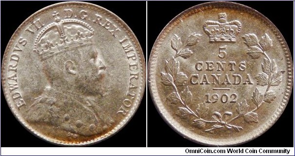 Canada 5 Cents 1902 ~ ICCS MS-62